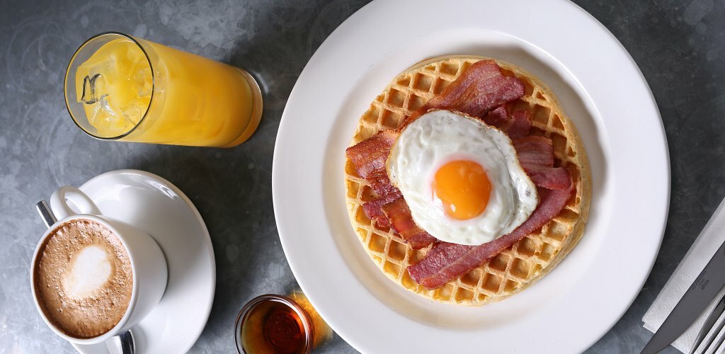 Waffles, bacon + maple syrup